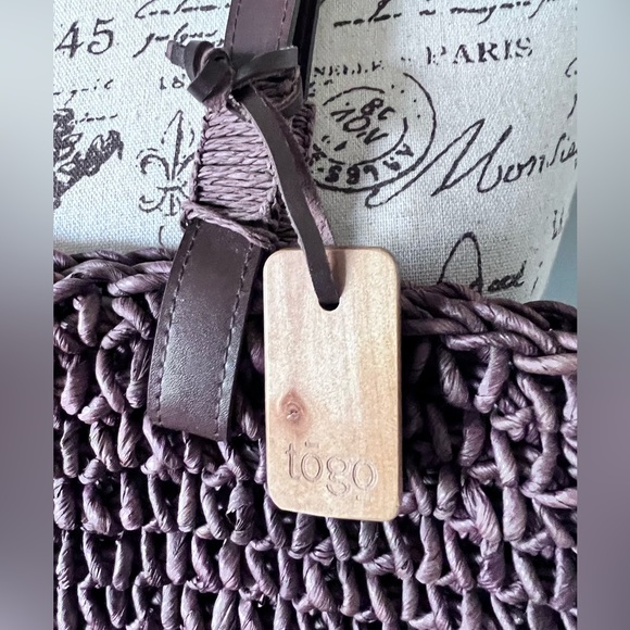 To Go Tote large Weaved Brown Bag Lined Hawaiian Print clean inside & out NWOT - Picture 2 of 9